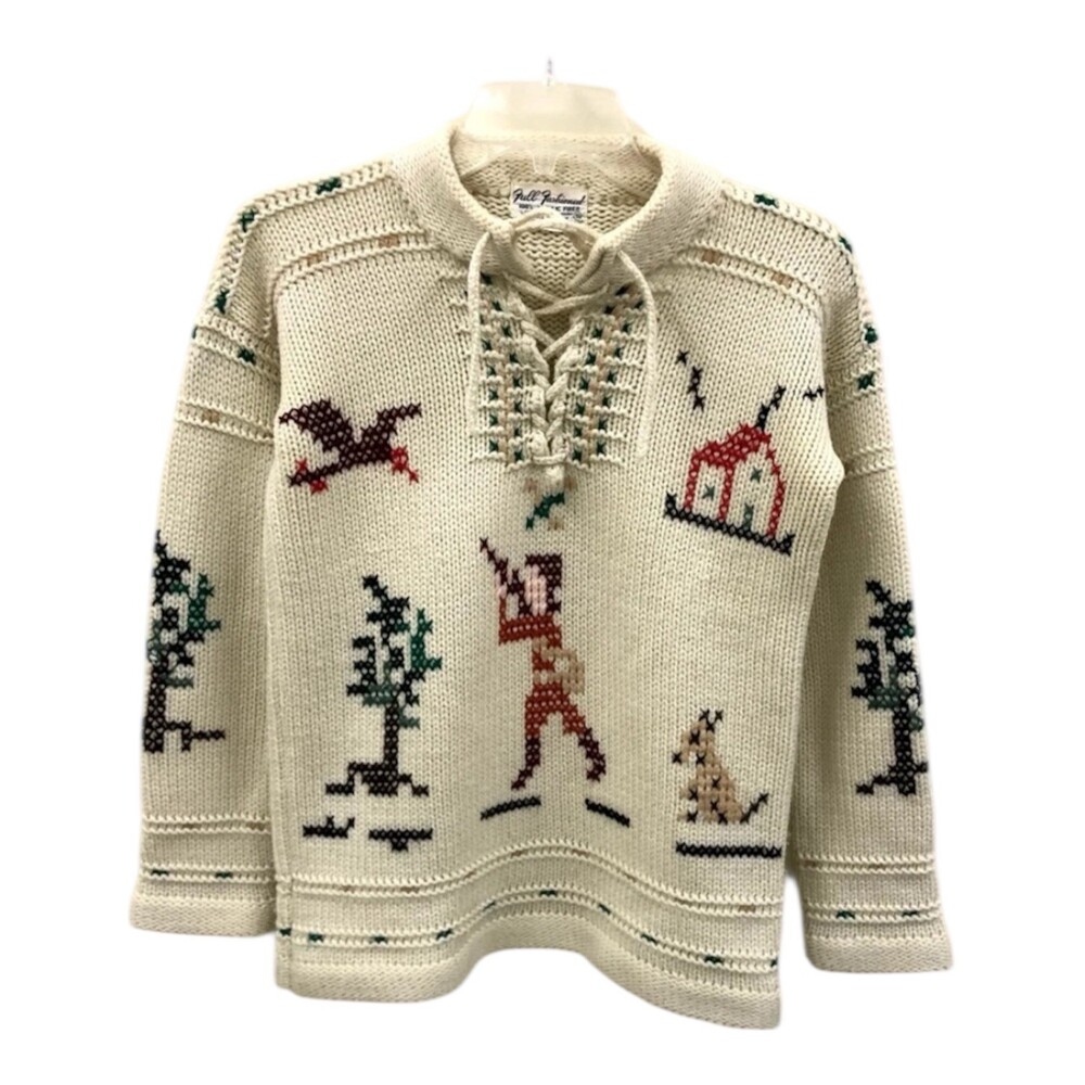 Vintage 1960s Hunting Sweater Womens Knit Gun Long Sleeve Cowichan Pullover